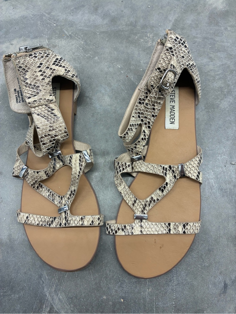 Steve Madden Tan Snake-Print Strappy Women's Sandals